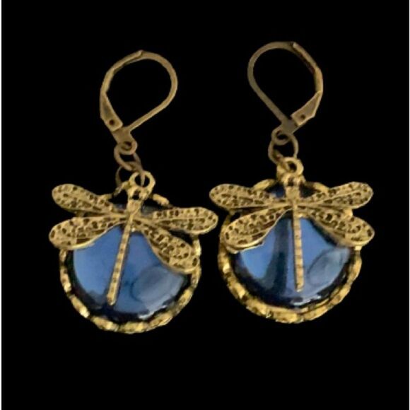 Fairy Tale Fantasy Blue Dragonfly Romantic Whimsical Garden Crystal Earrings Gif - Picture 1 of 8